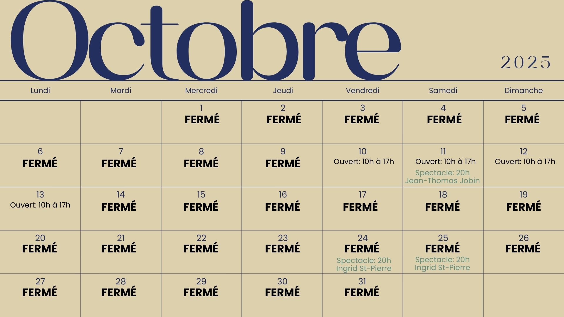 Horaire - Octobre 2025