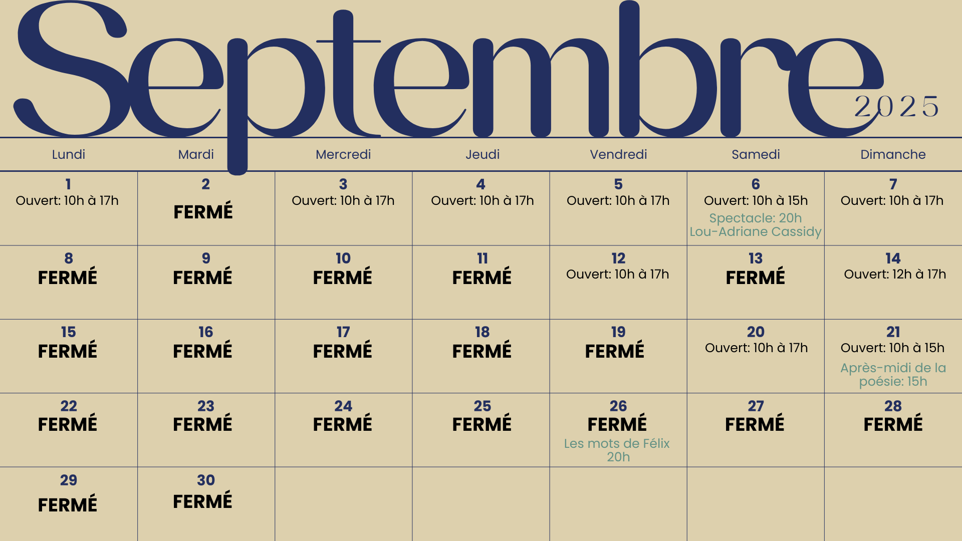 Horaire - Septembre 2025